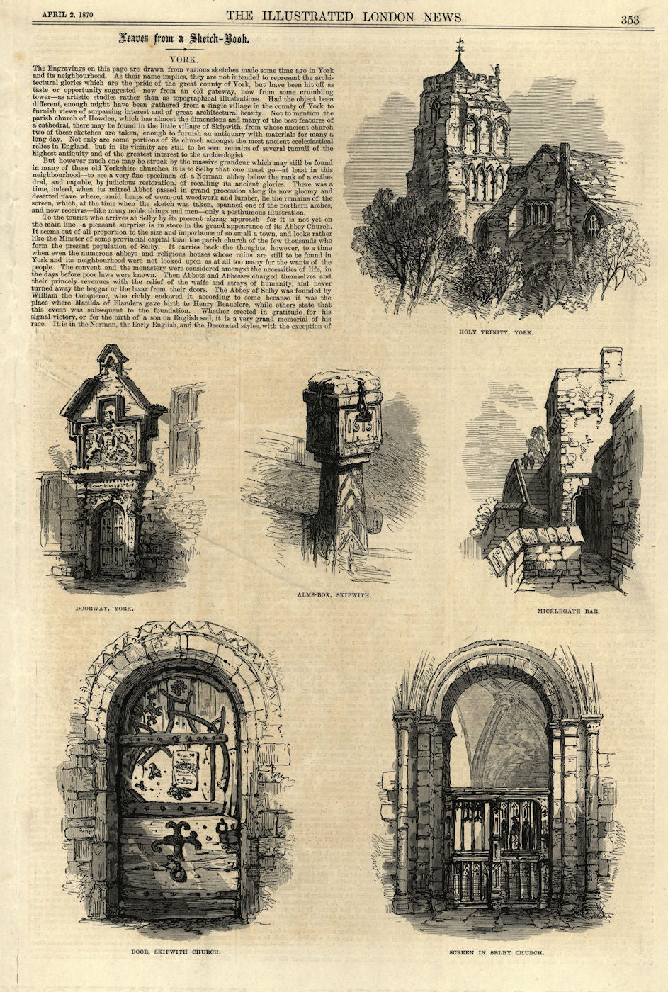 York. Holy Trinity Alms-Box Skipwith Micklegate Bar Selby church 1870 print
